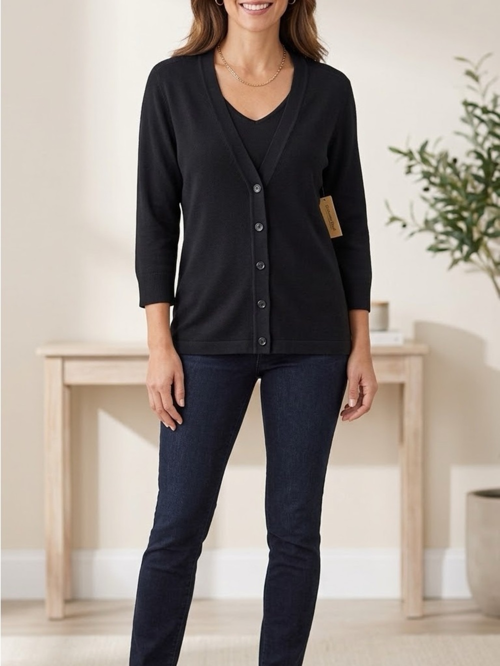 Coldwater Creek Black V-Neck Button Cardigan